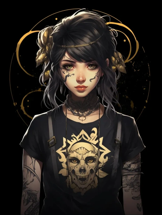 黑暗中閃耀的少女：紋身女孩，無性別之火核，納比斯風(fēng)格，細(xì)膩的色彩，2D動漫