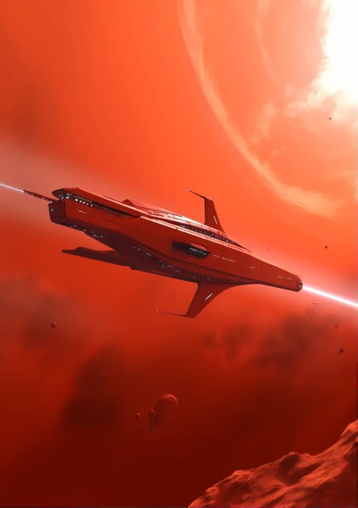 星艦尾跡：彼得·艾爾森風格下星云中彩色雙色流線型宇宙飛船與星際數(shù)字繪畫