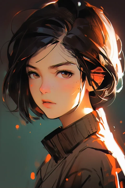深色頭發女子粗略素描，淡磨砂畫布上