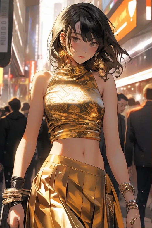 閃亮奪目的城市風光：黃金裙裝亞洲美女與2000年視覺盛宴中的眼鏡蛇共舞