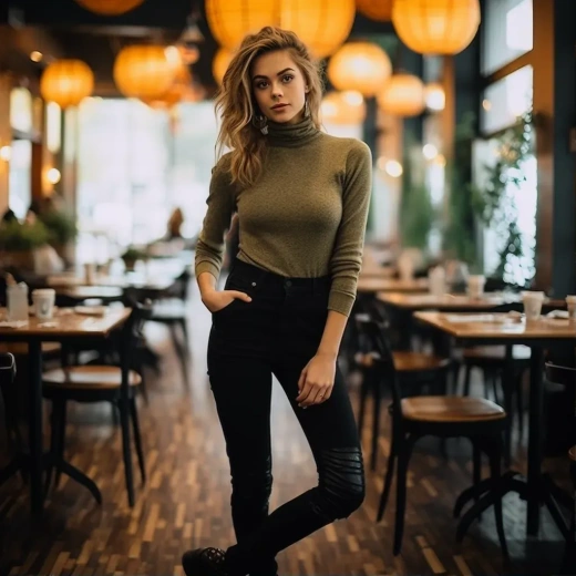 微笑自拍模特全身照，自然妝容，無化妝，約25歲，金色波浪長發，粉紅色嘴唇，柔和有質感的膚色，淺藍色眼睛，仿佛用iPhone拍攝，8k直攝，真實的膚色和精細細節，自然光線，逼真的圖像