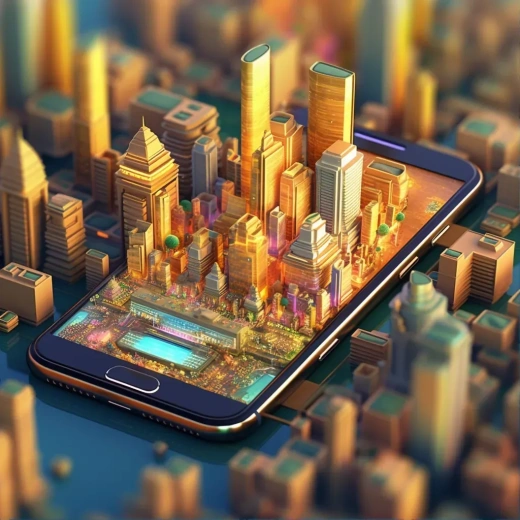 3D未来主义视角下的iPhone:上帝俯瞰的虚拟城市
