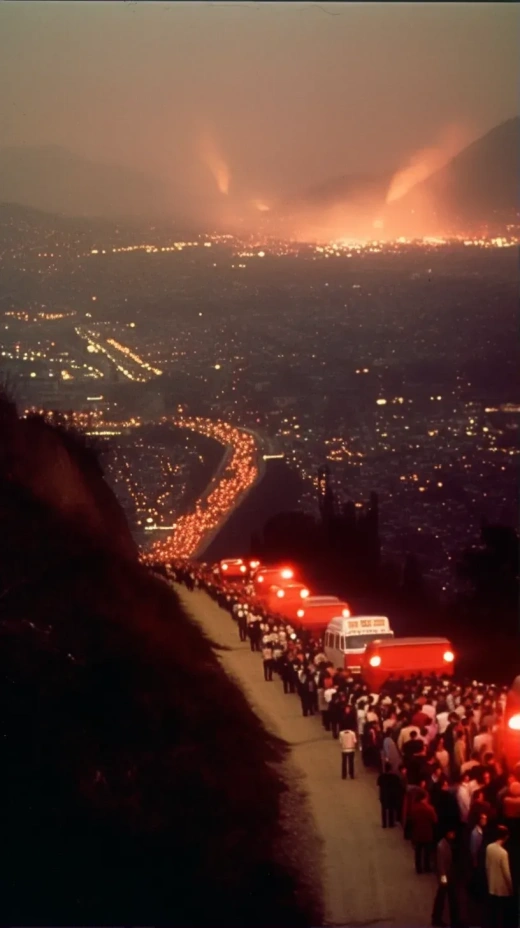 夜色中逃離城市的車，模糊的70年代電影攝影與Maxfield Parrish、Wes Anderson、Kawsa的藝術交織