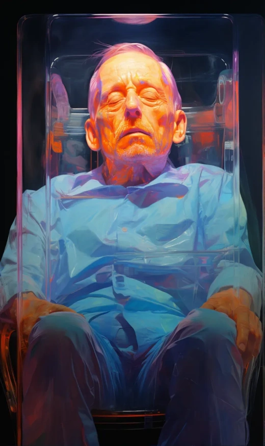 镜中人：珍妮·萨维尔的全像油画中的超写实人体与霓虹黑对比