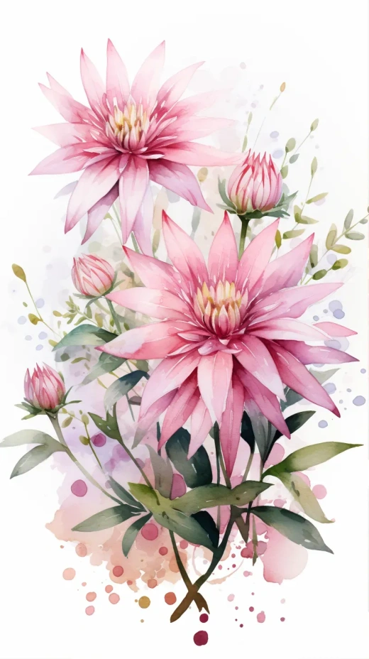 白色背景上的水彩花卉：倫勃朗色彩斑斕之作