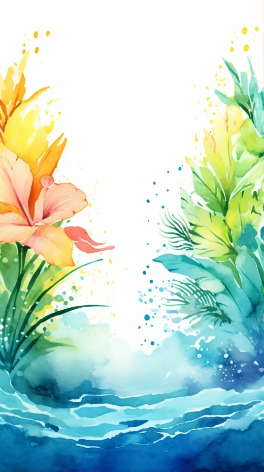 抽象熱帶水彩風格：分界線與色彩碰撞