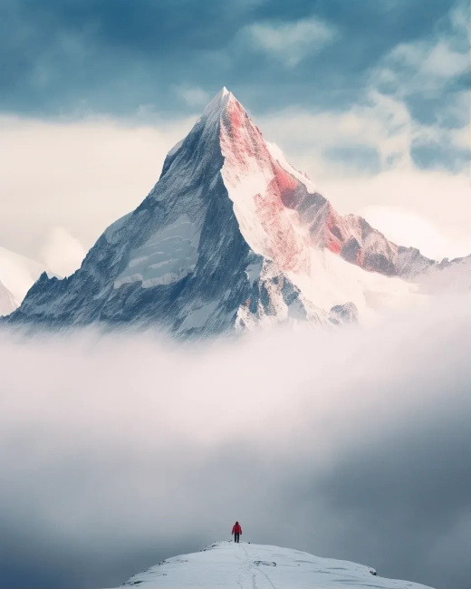 雪山之巔，人影矗立