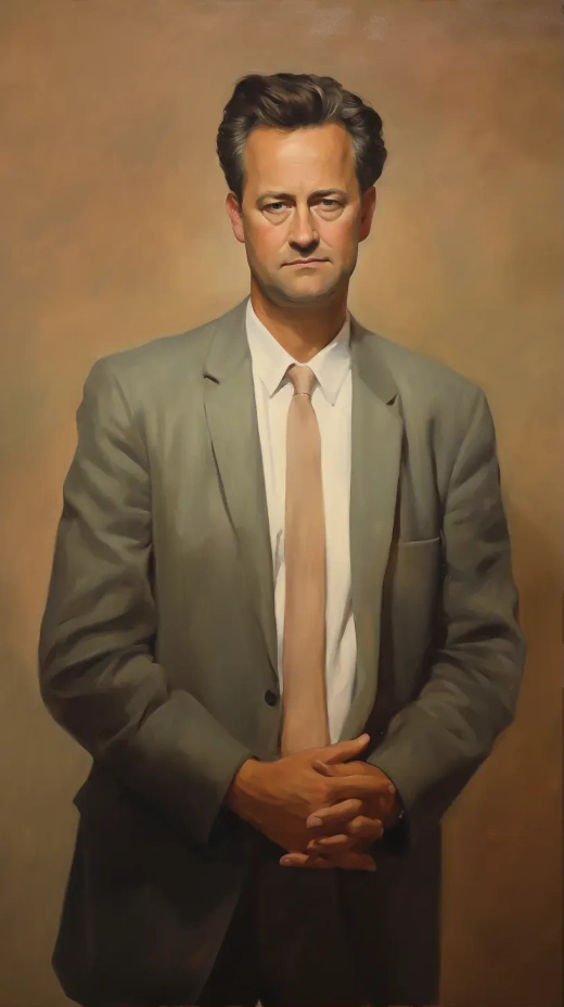 油彩描绘的马修·佩里饰演钱德勒·宾：一幅油画中的经典角色再现