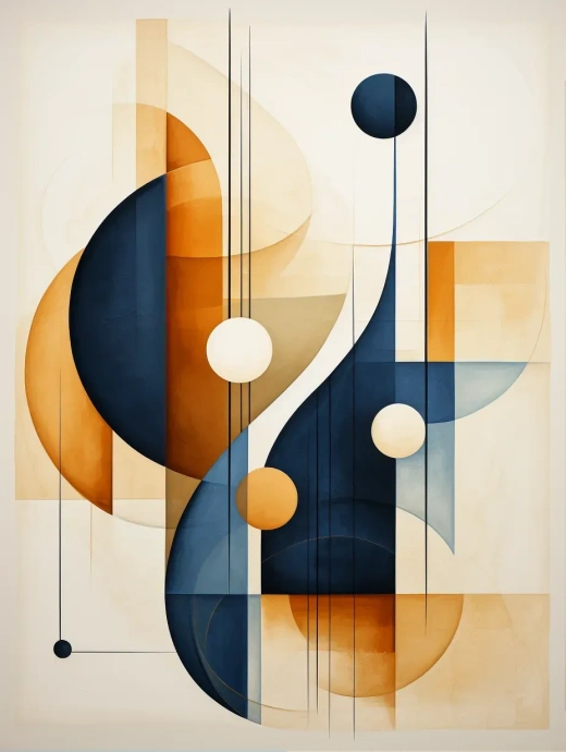深棕与靛蓝：几何抽象元素的艺术创作