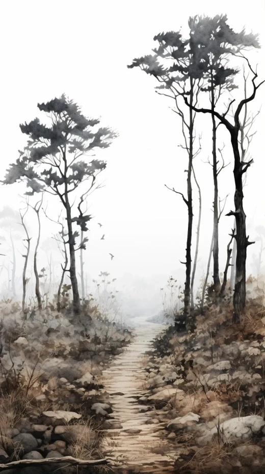 雾笼罩的迷境：韩福极简风景摄影中的超现实炭笔与极致水彩