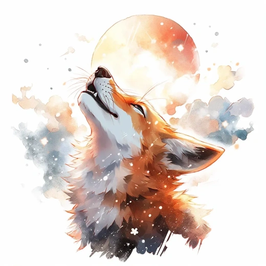 雪夜狐狸仰望月光