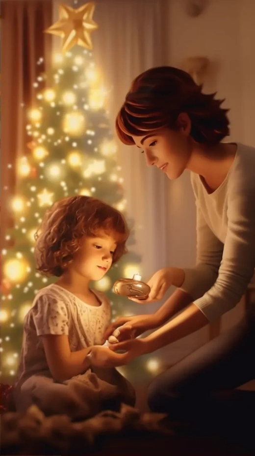 迪士尼3D渲染：30岁母亲与3岁女儿装饰圣诞树
