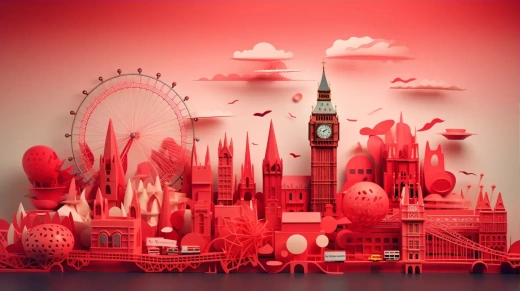 红色伦敦地标：3D艺术中的纸雕折线图与法弗斯色彩爆炸
