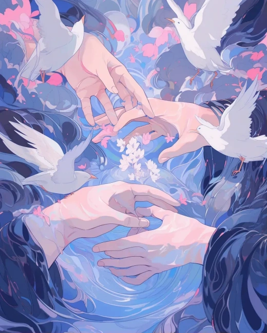 夢(mèng)幻水邊：手捧水波的超現(xiàn)實(shí)女子，低飽和度水彩畫，柔和夢(mèng)幻風(fēng)格