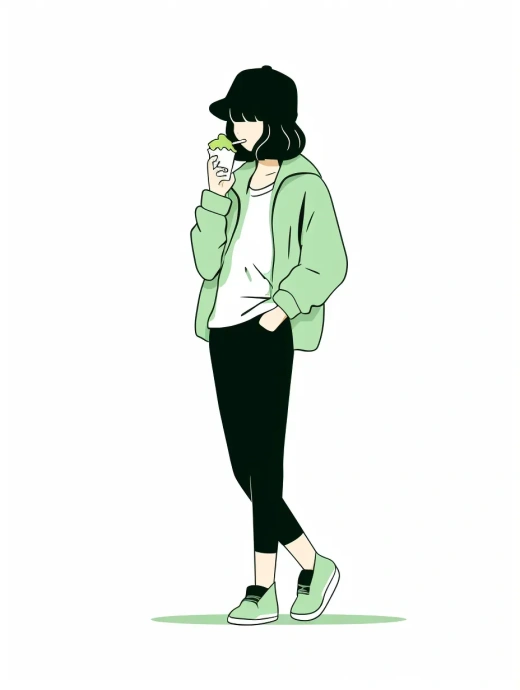 萌萌噠女孩吃冰淇淋的卡通畫
