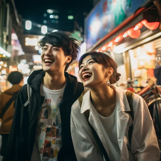 臺灣年輕人時尚街拍：夜市場歡聲笑語