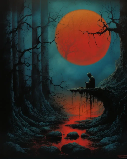 黑暗抑郁的噩梦般的专辑封面，末日临近，宇宙存在的绝望感与希望渺茫——受爱伦·坡启发的Zdzislaw Beksinski作品