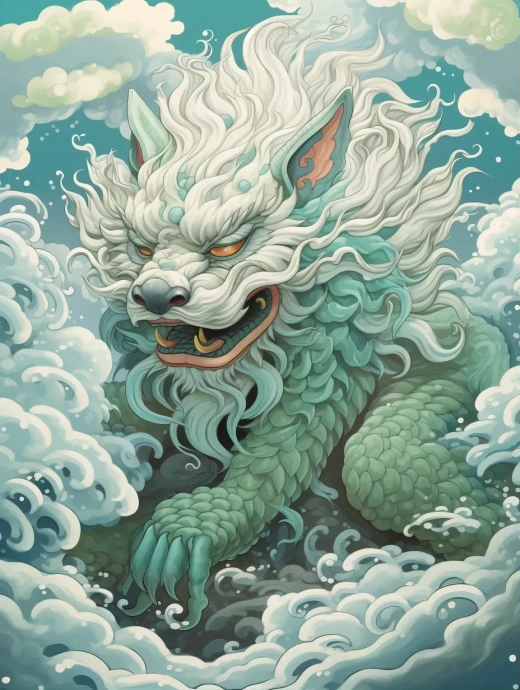神话动物的艺术：中国风与夸张透视的奇妙结合