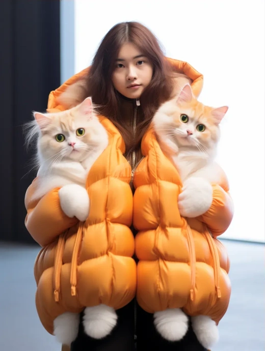 8K高清时尚创意猫咪长款外套，毛绒可爱，大胆创新