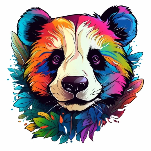 熊猫快乐波西米亚彩色贴纸矢量图，白色背景详细轮廓设计