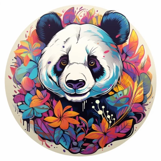 熊猫快乐波西米亚彩色贴纸矢量图，白色背景详细轮廓设计