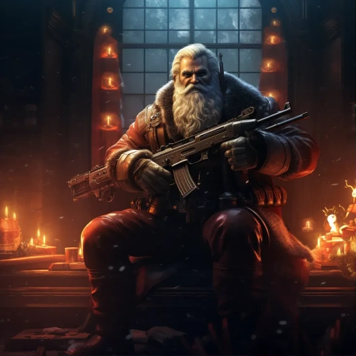 圣诞老人拿着他的枪坐