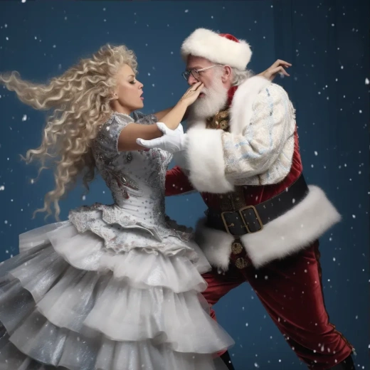 超现实Mariah Carey猛击圣诞老人，Tim Walker拍摄，Tim Burton设计时尚风格，8K无拼贴，无水印