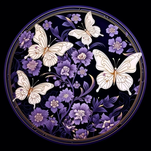 紫底蜻蜓纹龙凤蝶装饰图案：怀旧画风与镂空金工的完美融合