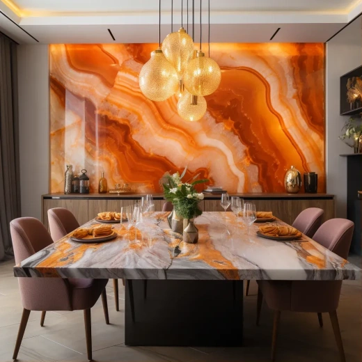 现代豪华餐厅：橙色玛瑙墙