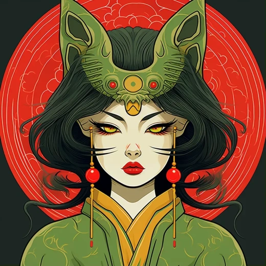 美丽狐妖的魅惑之眼：中国传统与现代风格的结合