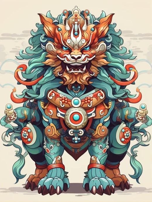 中國(guó)神話動(dòng)物全貌彩色插畫：色彩與白描藝術(shù)的融合