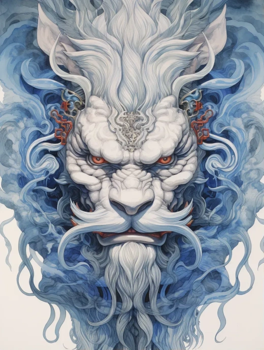 中国门神与球笔画：纯蓝线的艺术魅力