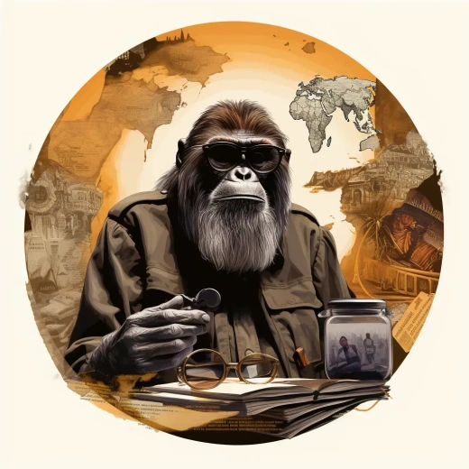 历史巨变：战争与发现，猩猩阅读着书