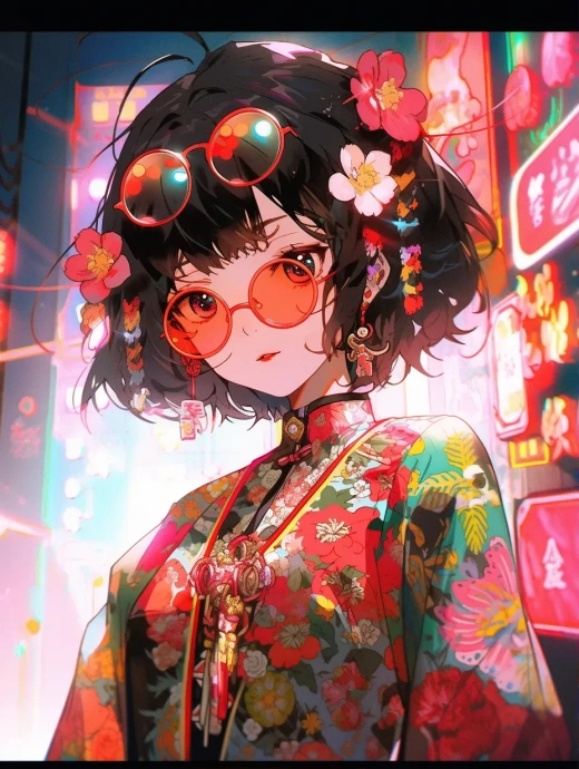 時尚未來：融合傳統與科技的可愛女孩