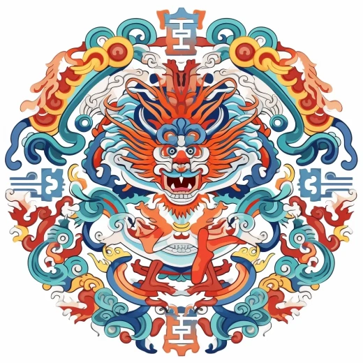 中国装饰图案中的龙与色彩斑斓的壁画风格相结合