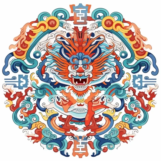 中國(guó)裝飾圖案中的龍與色彩斑斕的壁畫風(fēng)格相結(jié)合