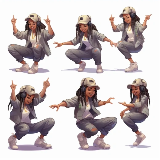 Kawai Hip-Hop风格女性角色摆拍，手插口袋，Sprite动画素材