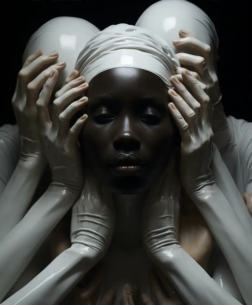 非洲女性面孔：明星形象融合，光滑表面，维梅尔，逼真人物，雷姆布兰特式，强烈明暗对比，概念艺术