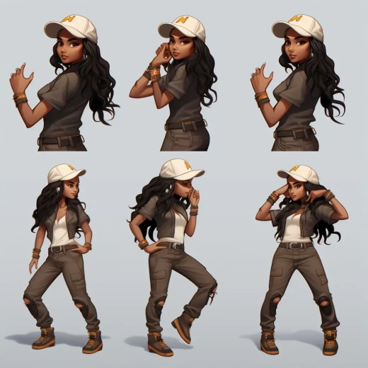 Kawai Hip-Hop风格女性角色，手插口袋，Sprite单页动画，跳舞—V 5.2—AR 1:1