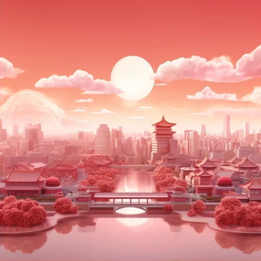 红霞映照下的京城天际线与故宫之美