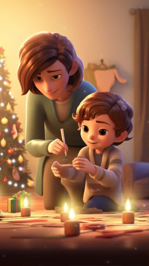 迪士尼3D渲染：30岁母亲与3岁女儿装饰圣诞树