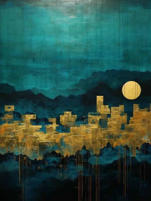 《金碧辉煌：Hideen Uemura的超现实主义建筑风景画海报设计》