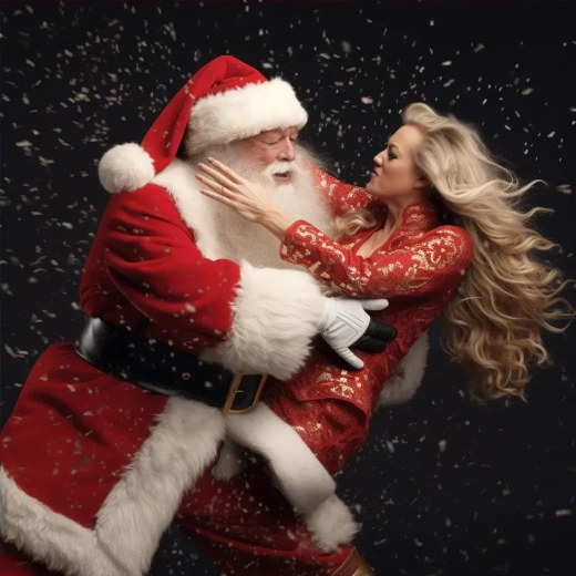 超现实Mariah Carey猛击圣诞老人，Tim Walker拍摄，Tim Burton设计时尚风格，8K无拼贴，无水印