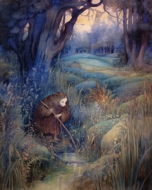 威廉·莫里斯与布莱恩·弗罗德的水彩夜幕麦田魔法獾画