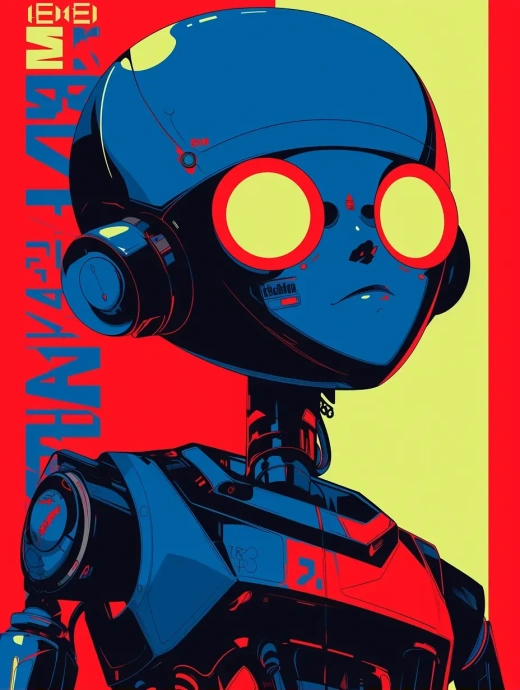 炫酷男孩，波普艺术风格，黑蓝红，克里斯·康奈利，机器人表现主义，柯达Plus-X，赫尔曼·布罗德，犀利漫画——升级版——AR 3:4——尼吉5——风格表达