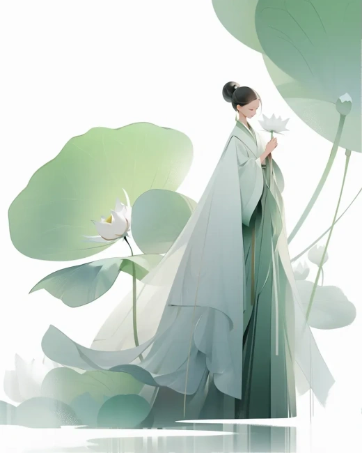 中國(guó)設(shè)計(jì)師穿著大型荷花圖案長(zhǎng)裙，展現(xiàn)夢(mèng)幻極簡(jiǎn)風(fēng)格