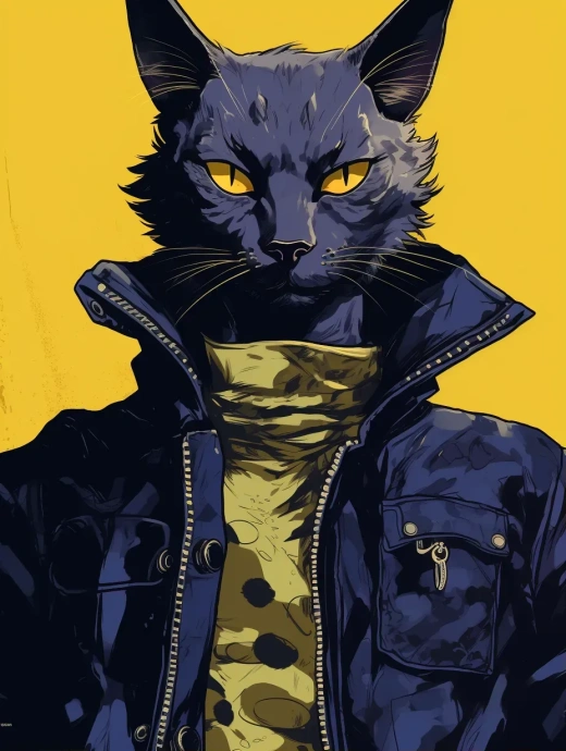 酷猫时尚：黑靛黄漫画封面，吸血鬼与猫的奇幻邂逅