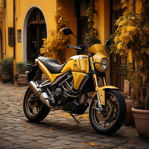 意大利小镇的现代摩托车，佳能拍摄，极简风格与象征主义