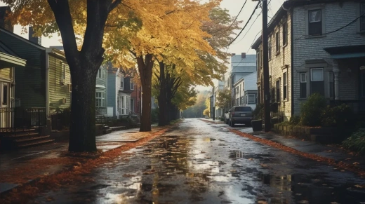 复古雨巷：90年代温馨小镇的秋日回忆