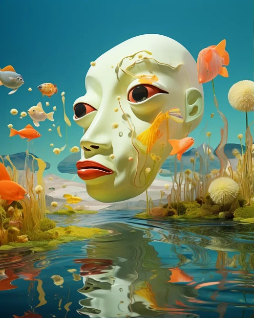 透明有機漂浮世界中的立體派生物漫游